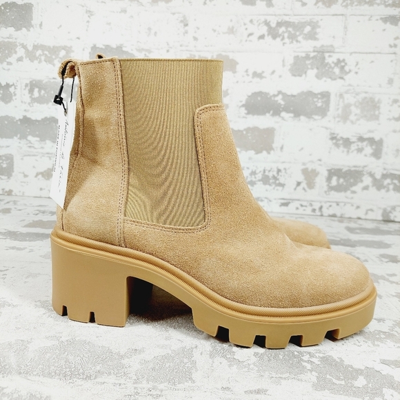 New Antonio De Falia Tan Suede Block Heel Chunky Sole Pull On Ankle Boots i732 - Picture 5 of 12